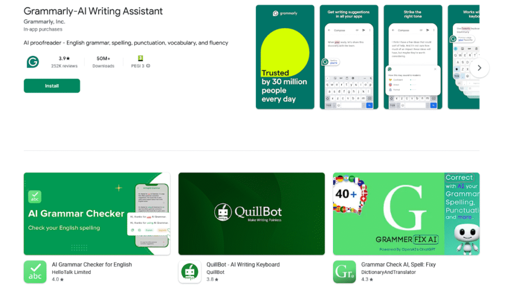 Screenshot of Google Chrome browser, with an image of Grammarly, which is an excellent spell checker.