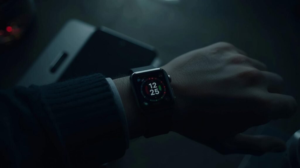 A moody and atmospheric photograph illustrating common mistakes when using smartwatches and how to fix them, captured with soft lighting, deep shadows, and muted tones.