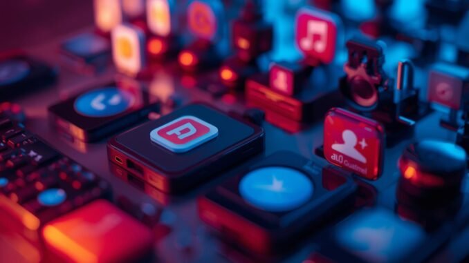 A cinematic photo showcasing a collection of the most useful free apps for students in 2025, presented in a dynamic composition with rich color grading. The scene features cinematic lighting and a shallow depth of field, creating a filmic tone with a focus on the apps displayed as icons or on stylized mock devices.