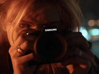 A cinematic, close-up photograph of a Caucasian female individual intently using a mirrorless camera in a visually striking, cinematic location. The scene is rendered in a cinematheque style with dramatic, cinematic lighting that casts evocative shadows. A shallow depth of field isolates the subject, creating a blurred, atmospheric background. The image possesses a filmic tone with rich, saturated color grading and a dynamic composition, capturing a compelling moment of creative focus.