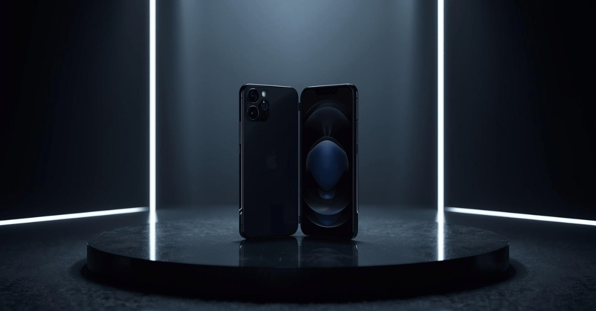 Home A cinematic, ultra-detailed, realistic photograph capturing a premium futuristic Apple-style smartphone launch scene. The composition showcases a sleek, ultra-thin foldable phone silhouette standing beside a high-end flagship smartphone on a minimalist, reflective stage. Elegant black and silver tones dominate the scene, enhanced by cinematic studio lighting and subtle glowing interface elements that suggest AI and advanced memory performance. Soft blue-white light accents contribute to the luxury tech keynote atmosphere, emphasizing the modern premium design. The image features a shallow depth of field, a clean composition, and an editorial technology style with a filmic tone and rich color grading, presented with dynamic composition.